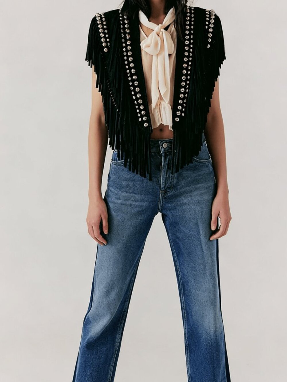 Black Casual Women's Fringe Studded Puff Sleeve Loose Fit Shawl Jacket Cardigan - Picture 3 of 5